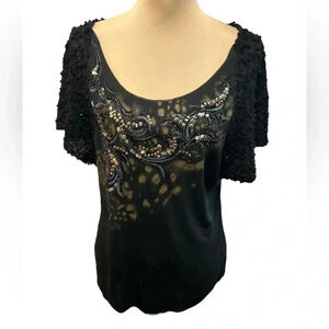 Miss Me Women's Top Size Medium Shirt Grunge Rhinestones Sequins Y2K Tee in
EUC